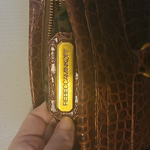 Rebecca Minkoff Edie embossed crocodile shoulder bag brown & gold hardware GUC ! - Picture 5 of 14